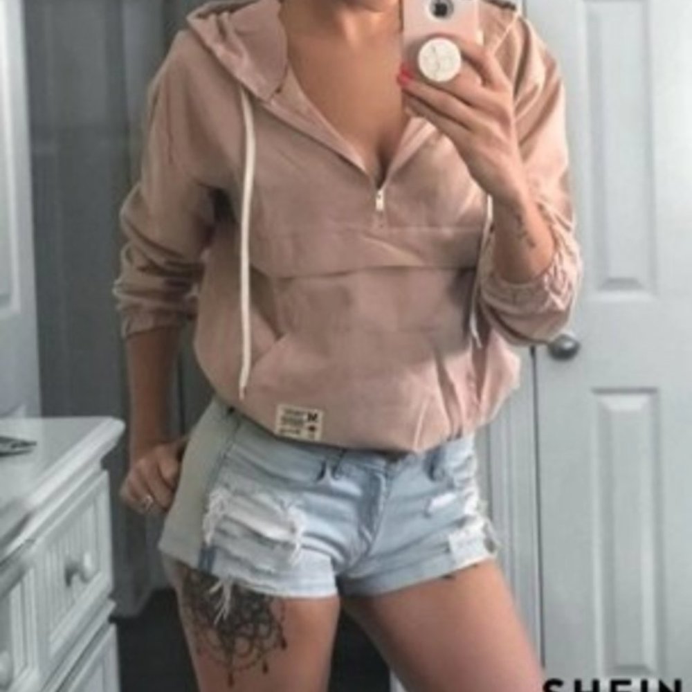 Drop Shoulder Kangaroo Pocket Windbreaker